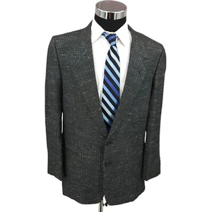 Max Levine & Son Tweed Blazer Mens 44R Gray Sports Coat Jacket Linen Blend - Picture 1 of 17