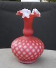 Fenton Burmese Diamond Optic Pink Bud Vase Glass Ruffled 7" Satin Finish
