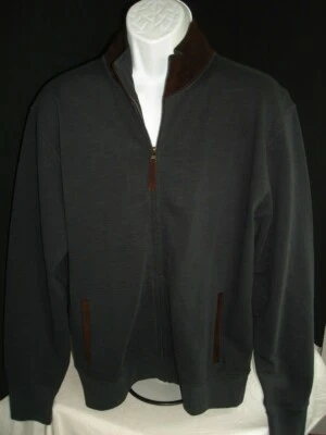 Chaqueta Billy Reid Azul Sólido con Borde Marrón 100% Algodón Peruano L/S Cremallera Talla L  Foto 1 de 4