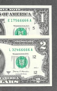 2017A & 2021 - (2) $2 UNC *Fancy Matching Solid 5 of A Kind Poker # 66666* Notes - Picture 1 of 3