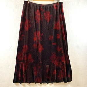 Vintage Womens Velvet Floral Midi Skirt Sz 1X Whimsigoth Sparkle Party Event - Bild 1 von 11