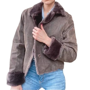 Roper Women's Size XL Faux Fur 100% Leather Brown Button Up Coat - Picture 1 of 12