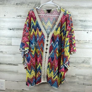 Poncho boho Topper múltiple tejido arco iris encubrimiento 2X para mujer - Imagen 1 de 9