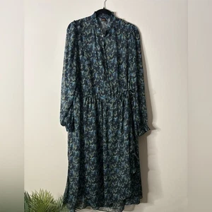 Hugo Boss Damen Bedrucktes Langarm Midikleid Größe 14 Blau Mehrfarbig Bedruckt - Bild 1 von 9
