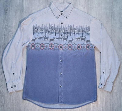 Vintage Cabela’s Aztec Flannel Shirt Men’s Medium Deer Western Chamois Nature - Image 1 of 4