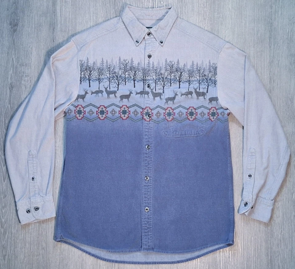 Vintage Cabela’s Aztec Flannel Shirt Men’s Medium Deer Western Chamois Nature - Image 1 of 4