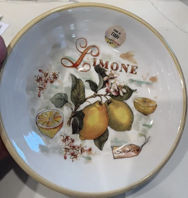 Ensaladera de limones Italia cerámica Cuore nuevo con etiquetas nuevo 9" borde amarillo diamante Foto 1 de 3