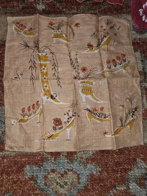 Lenço Jeanne Miller vintage rosa pêssego algodão lenço sapatos e flores - Imagem 1 de 4