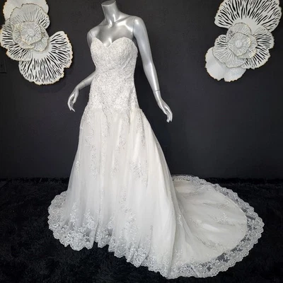 NWT~$1599~DA VINCI~SZ 6~IVORY STRAPLESS EMBELLISHED BALL GOWN WEDDING DRESS - Image 1 of 4