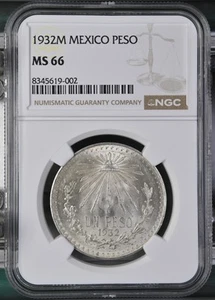 1932 Mexico 1 Peso Silver Coin NGC MS-66 -002 - Picture 1 of 2