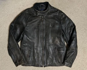 CHAQUETA DE CUERO GAP para hombre motociclista motocicleta envejecida marrón café corredor MEDIANA - Imagen 1 de 21
