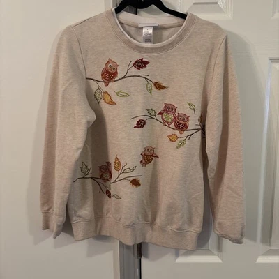 Sudadera Alfred Dunner Owl Bordada Estrás Cuello Redondo Pullover Talla Pequeña Foto 1 de 4