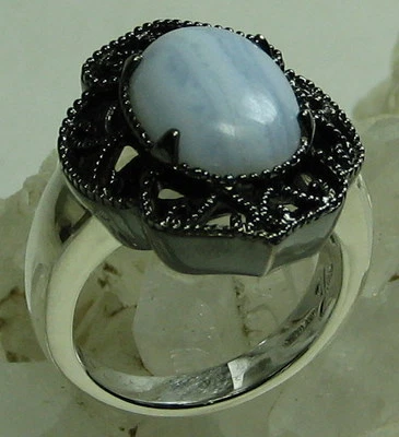 Anillo HSN TUYO POR LOREN Ágata Encaje Azul Plata de Ley 925 Talla 11 Foto 1 de 4