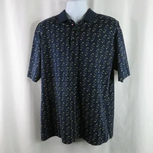 Tommy Hilfiger Golf Navy Blue Polo Shirt Mens L 100% Cotton Clubs Flag Ball SS - Picture 1 of 12