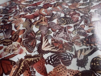 Goatskin leather hide Multicolored Earth Tones Butterflies print on White - Image 1 of 4