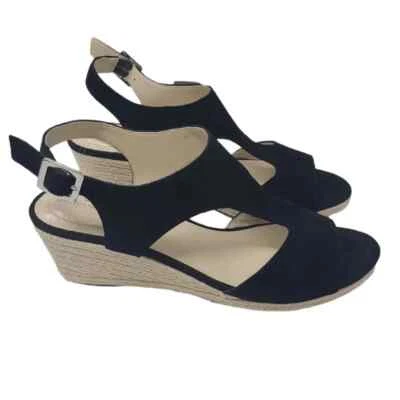 Bandolino Blue Suede Natasha Espadrille Wedge Sandals Sz 10 - Image 1 of 4