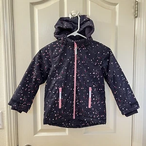 H&M Blue Padded Water Repellent Warm Jacket Pink Stars Hooded Girls Size 5-6 - Picture 1 of 17