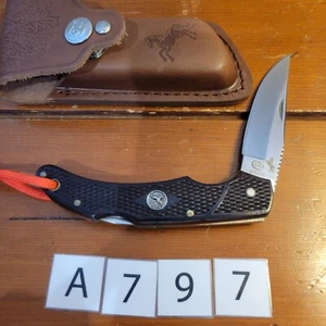 Colt CT233 Folding Lockblade Knife With Logo Embossed Brown Leather Belt Case - Picture 1 of 9