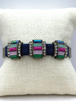 Brazalete Stella & Dot Rosa Y Verde Baguette Cristal Estrás Latón Buey Foto 1 de 4