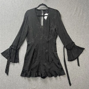 Topshop playsuit size 10 black tie cuff frilled hem whimsy goth - Picture 1 of 20