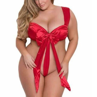 Sexy pijama de mujer talla grande con lazo cinta lencería Navidad peluche babydoll regalo Foto 1 de 4