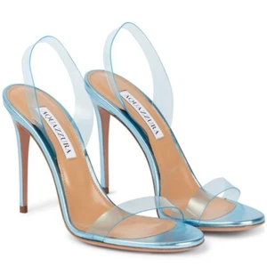 Aquazzura So Nude 105 PVC Slingback Sandal Metallic Blue 36.5 Women’s - Picture 1 of 11