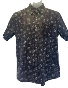 Ocean Current Men's Medium Hawaiian Shirt Pocket Palm Trees Island Black White - Picture 1 of 7
