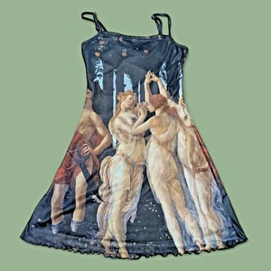 Abito CIDER Boticelli La Primavera quadro rinascimentale y2k orlo lattuga XS 3I - Foto 1 di 11