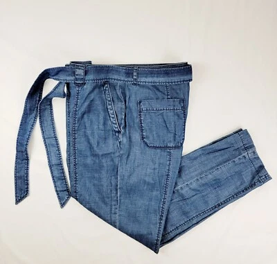 Womens Size 12 Pants Talbots Slim Crop Ankle Tie Waist Chambray  Denim Chino  - Image 1 of 4