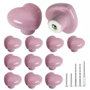 12pcs Ceramic Cabinet Knobs Pink Drawer Knobs Heart Shaped Dresser Knobs Cute... - Picture 1 of 7