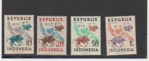 INDONESIA Scott # 62-65 MNG mapa, emblema UPU y símbolo Banteng 1949 sobreimpresión RIS - Imagen 1 de 1