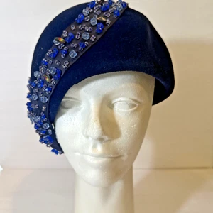 Vintage 50er Jahre Marine Strass Glamouröser Hut - BESCHÄDIGT - für Ersatzteile   - Bild 1 von 15