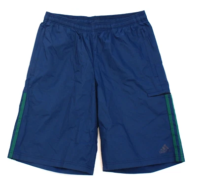 Shorts atlético masculino Adidas azul e verde 3 listras malha forrada tecido M - Imagem 1 de 2