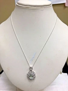 BEAUTIFUL SILVER NECKLACE WITH CZ AND AQUAMARINE OVAL IN THE CENTER - Picture 1 of 8
