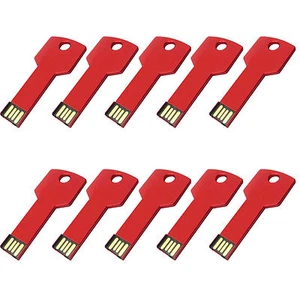Lot 10 4GB USB Flash Drive 4G Memory Pen Stick Wholesale Key Shaped Pack Red - Picture 1 of 11