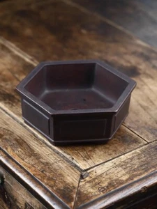 Maceta bonsai hexagonal hecha a mano refinada antigua colección china de 8,1 pulgadas - Imagen 1 de 6