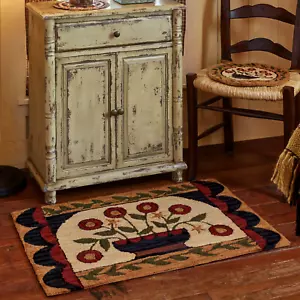 Flower Basket Handcrafted Hooked Rug Primitive Country By Park Design 24" x 36" - Picture 1 of 3