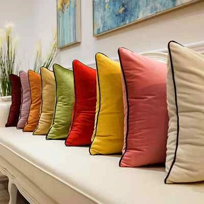 Velvet Cushion Covers Mayfair Piped Edge Large Zipped Cushions Cover Home Decor - Image 1 of 4