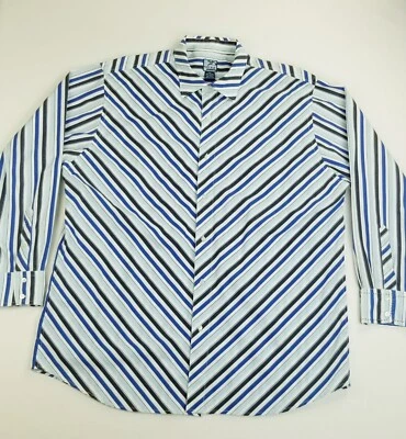Raw Blue 2XL Men's White Blue Black Stripe Long Sleeve Shirt - Image 1 of 4