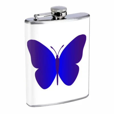 Frasco Blue Butterfly Em1 8 oz acero inoxidable para beber whisky de cadera Foto 1 de 2