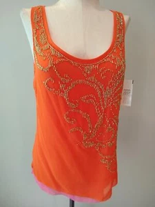 NWT $250 size 0 ETCETERA VINTAGE SLEEVELESS SILK BLOUSE SEQUIN BEAD TRIM - Picture 1 of 9