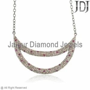 Natural Pink Ruby Pave Diamond 925 Sterling Silver Pendant Necklace Fine Jewelry - Picture 1 of 5