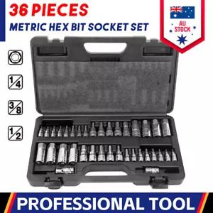 36Pcs S2 Steel 1/4" 3/8" 1/2" Hex Bit Socket Set SAE Metric Allen Key Adapter - Picture 1 of 12