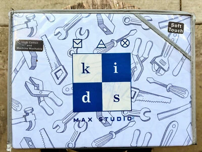 Max Sudio Tools Kids Full Size COTTON Sheet Set - hammer saw (navy) 100% COTTON - Image 1 of 4