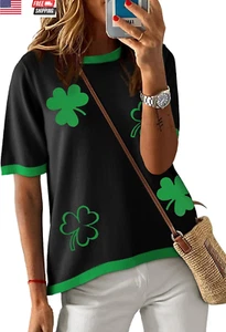 Womens Tops Casual Summer Crewneck Short Sleeve Striped Color Block Knit High Lo - Picture 1 of 3
