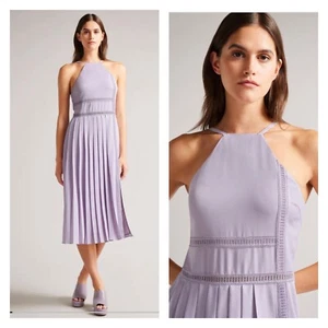 Ted Baker Camylie Lace Inset High Neck Pleated High Slit Midi Dress TB 1/S NWT - Picture 1 of 11
