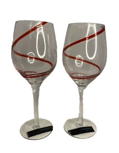 Rowley Red Swirl Stemmed Wine Glasses Lg Bordeaux Valentine’s Day - Picture 1 of 7