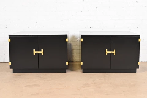 Milo Baughman for Directional Black Lacquered Large Bedside Chests or End Tables Cover