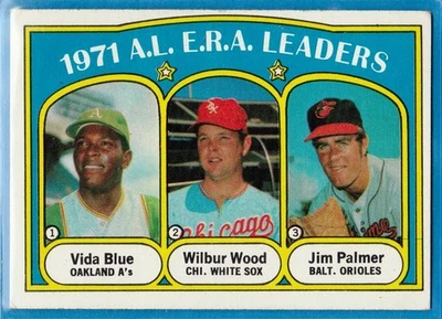 1972 Topps - 1971 A.L. ERA Leaders #92 - Vida Blue/Wilbur Wood/Jim Palmer Foto 1 de 2