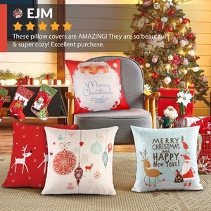4er Set Weihnachtsüberwurf Kissenbezüge 18x18 Weihnachtsdeko für Sofa Couch Bett - Bild 1 von 17